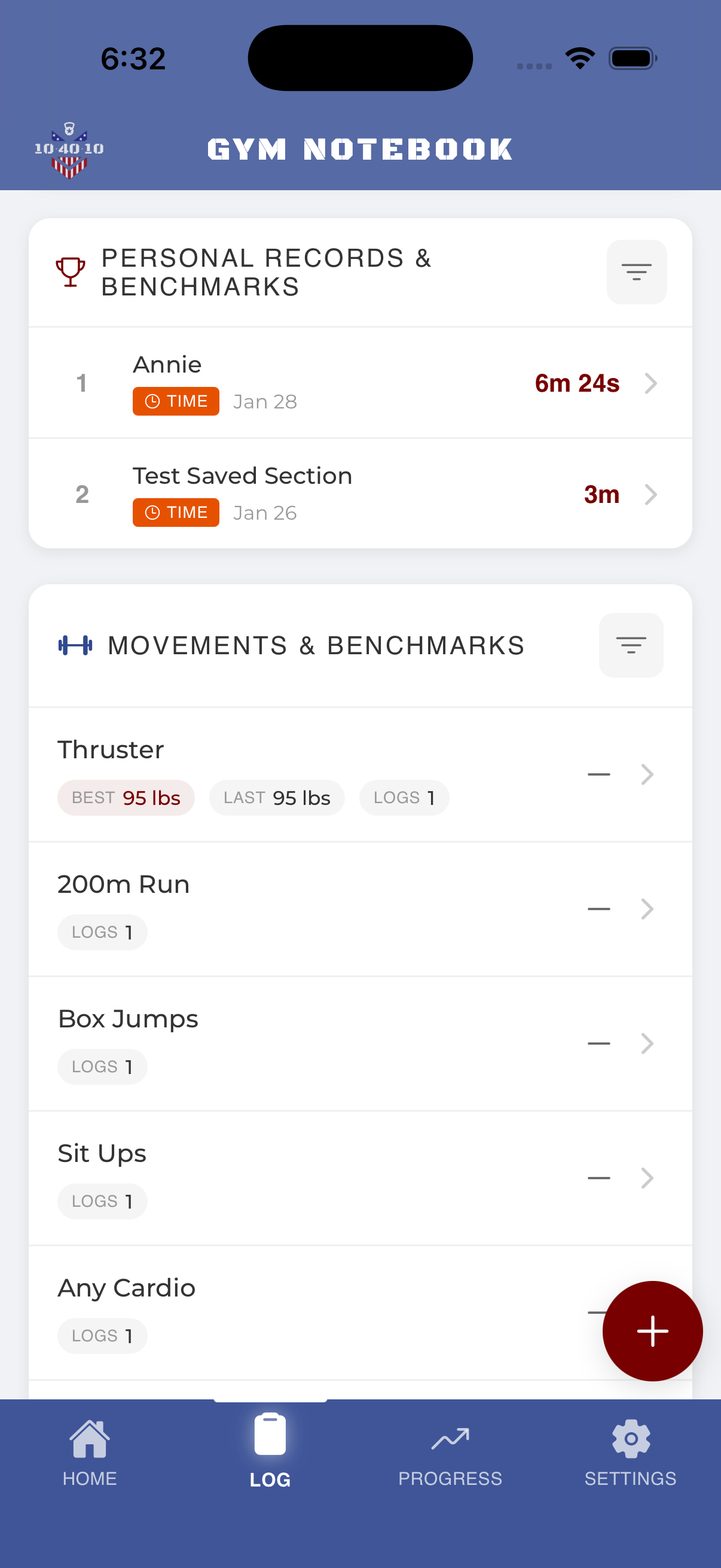 Gym Notebook with personal records and benchmarks